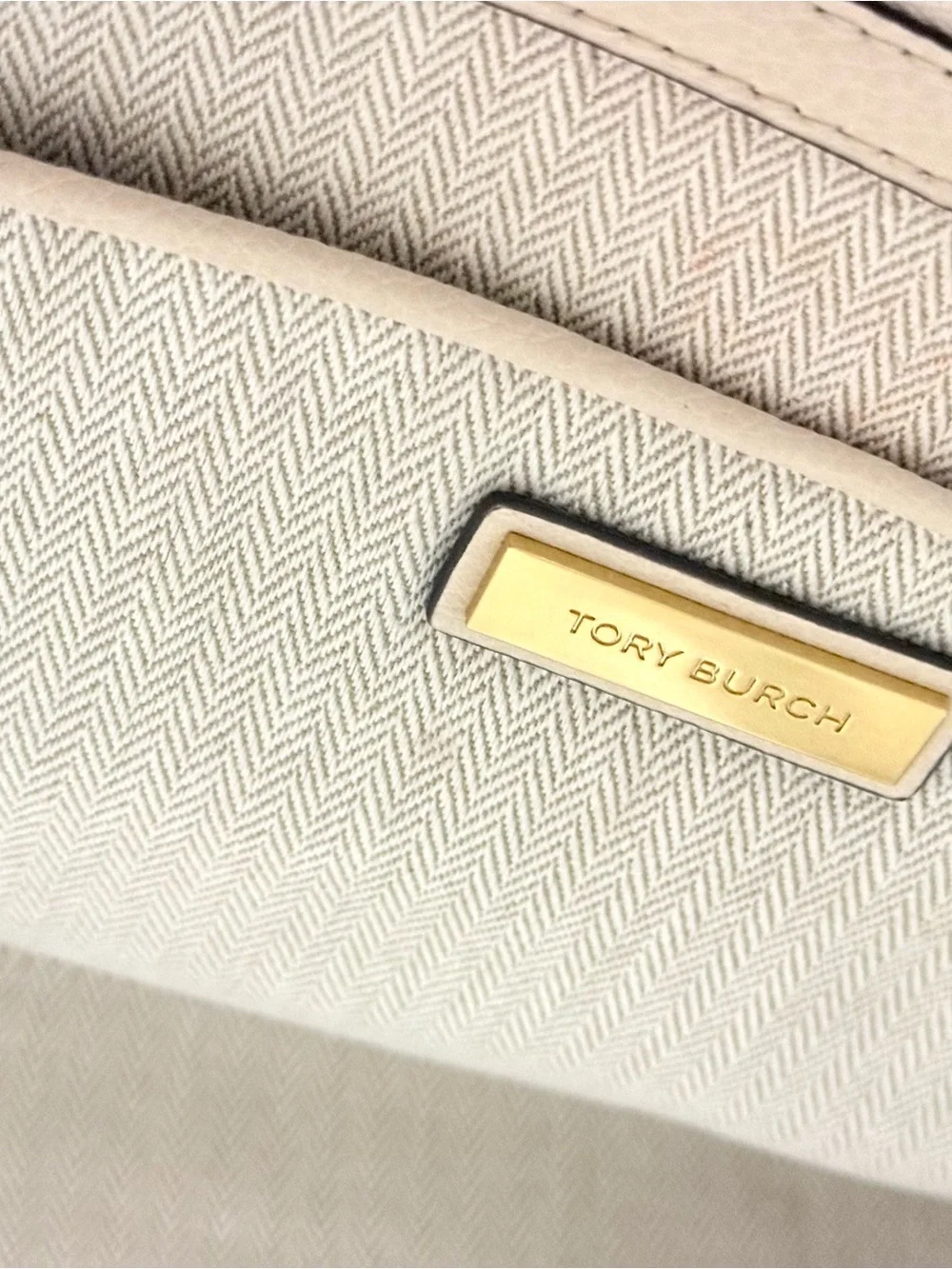 Tory Burch Ivory Pebbled Leather Large Tote Shoulder Bag Gold Logo